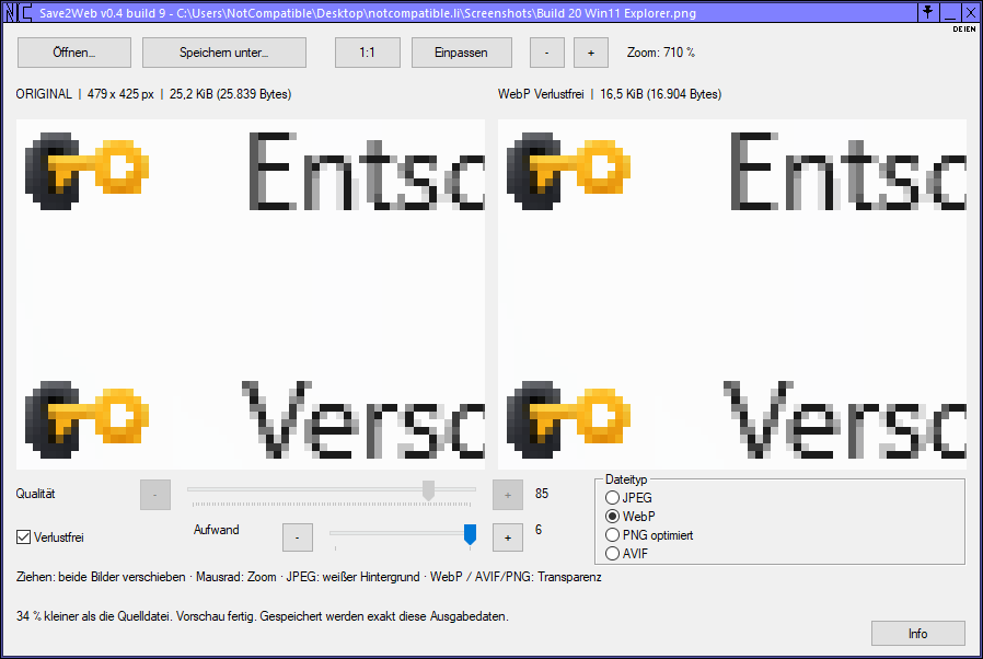 Save2Web x64 v0.4.8 Hauptfenster
